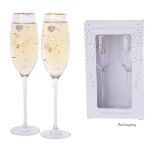 Mr & Mrs Right Champagne Flutes